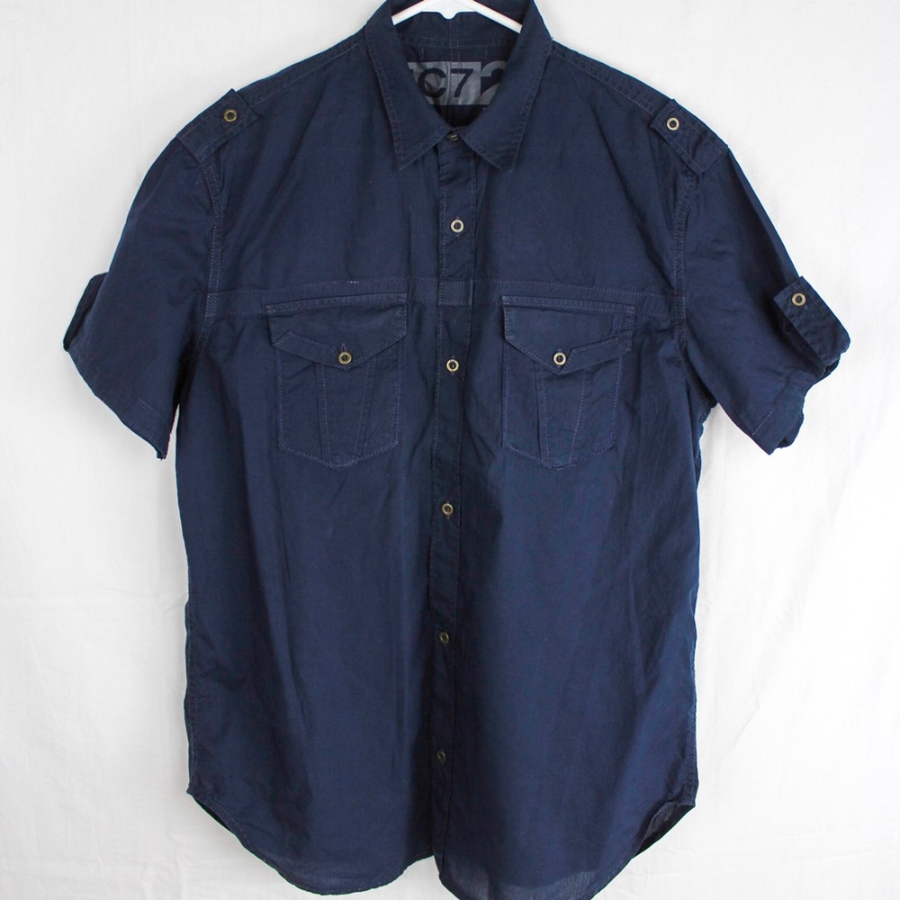 S/S Blue Military Style Button-down